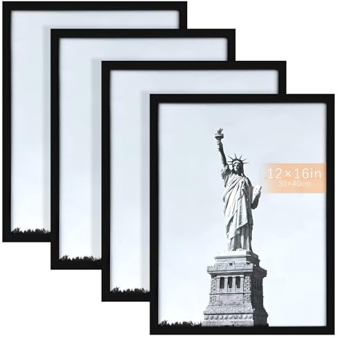 Diealles Shine Lot de 4 Cadres Photo 30x40 cm, Cadre Noir 30x40 cm, Cadre Bois, MDF Léger, pour Photos, Images, Affiches, Puzzle