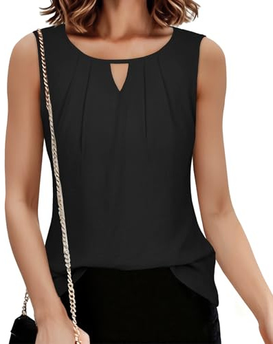 Womens Vest Tops Sleeveless Keyhole V Neck Tank Top Pleated Blouse | soft and lightweight, casual business shirt, chic camisole for everyday outfits