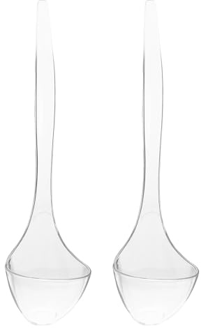 Gadpiparty Lot de 2 petites louches transparentes à long manche pour servir les vinaigrettes, les soupes, les punchs, les jus de fruits, les cocktails, les fêtes, les traiteurs et les vacances