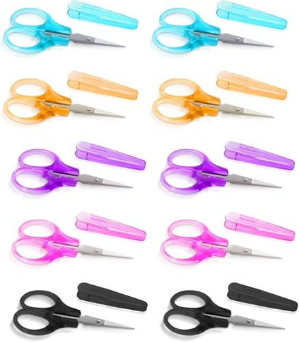 Forbici Piccole Manualità – Set 10 Mini Forbici In Acciaio Inox Con Coprilama, Multiuso Per Carta, Cucito E Ricamo, Portatili Per Casa Ufficio Scuola