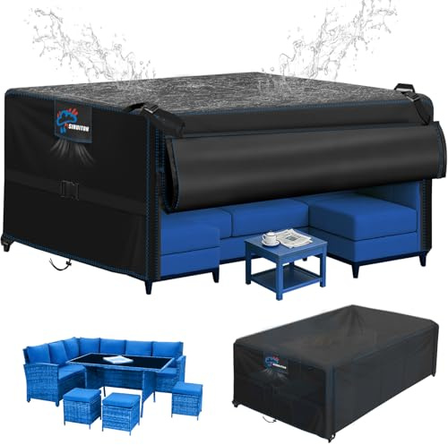 SIRUITON Copertura impermeabile per mobili da giardino,250x180x90cm,design con apertura a scatto,resistente,antistrappo,500D denari,copertura per tavolo da giardino,con cerniera,antivento