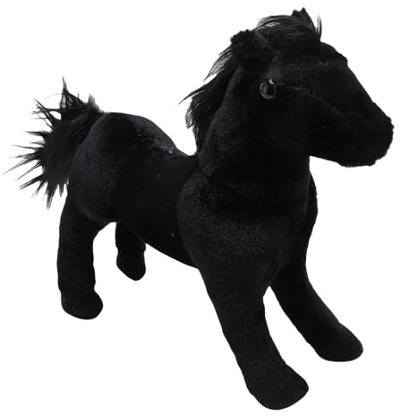 SALALIS Realistisches Weiches, Plüschtier, Bequemes Sofa, Bett, Schreibtisch, Niedliche Tier-Stoffpuppe für und Erwachsene, Heimdekoration, Geschenk für Pferdeliebhaber (Schwarz)