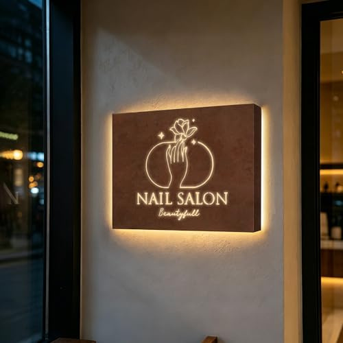 Insegna Aziendale con Logo Luminoso Personalizzabile, Targa Retroilluminata in Acciaio Corten con Effetto Ruggine, Cartello Personalizzato da Esterno per Business, Salone & Casa Vacanza, Impermeabile