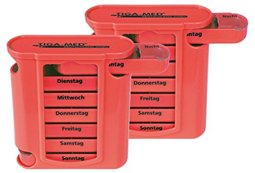 Medikamentendosierer rot Pillendose Pillenbox 2 Stück Tablettenbox Medikamentenspender 7 Tage Original Tiga-Med Qualität