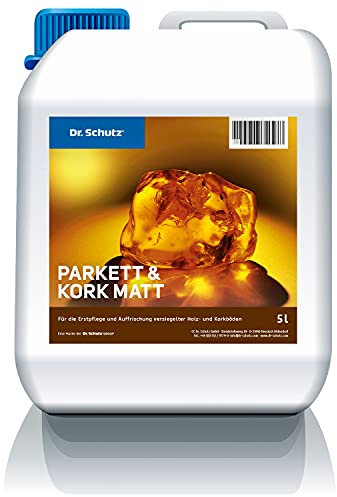 Dr. Schutz Parkett und Kork Matt 5 L | bildet matten Pflegefilm | Schutz vor Kratzern & Gehspuren | für wasserfest versiegelte Parkettböden & Korkböden | Holzpolitur Bodenreiniger Parkettpflege