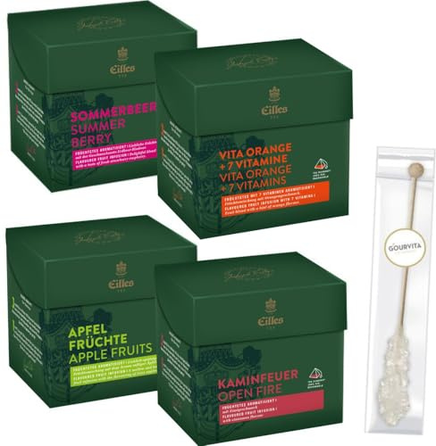 EILLES Fruchtzauber Tea Diamond 4er Set mit Früchtetee und Gourvita Moments Kandisstick