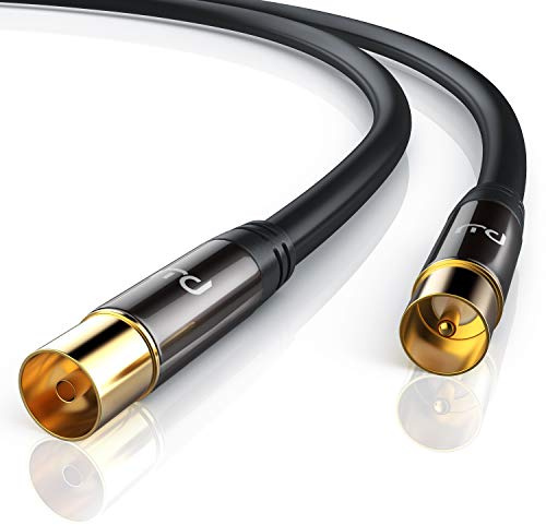 CSL- 5m Câble d'antenne coaxial HDTV, câble antenne TV mâle Femelle, fiches antenne IEC coaxiales, Full HD 4K UHD - Blindage 135dB 75 Ohm -TNT DVB-T DVB-T2 DVB-C DVB-S DVB-S2 Radio FM Dab - Noir