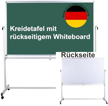 Dynamic Wave, mobiles Whiteboard magnetisch & Kreidetafel, 180 x 100 cm, doppelseitiges, Feststellbremse, Stativdrehtafel mit Aluminiumrahmen, mit Ständer u. Rollen