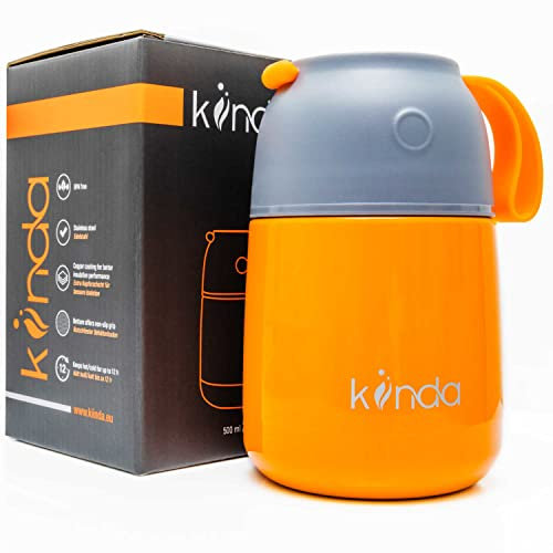 kiinda Thermobehälter Warmhaltebox 500ml BPA frei | Edelstahl Warmhaltebehälter Isolierbehälter Lunchbox für warme Speisen, Babynahrung, Suppe (orange)