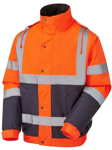 Stormway Mens Hi Vis Bomber Jacket, Orange, Yellow, Black | High Visibility, Reflective, Waterproof, Two Tone, Windproof