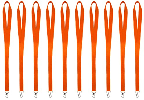 Karteo Schlüsselband mit Karabiner orange [10 Stück] Lanyard Schlüsselbänder unbedruckt für Kartenhüllen Ausweise Zugangskarten