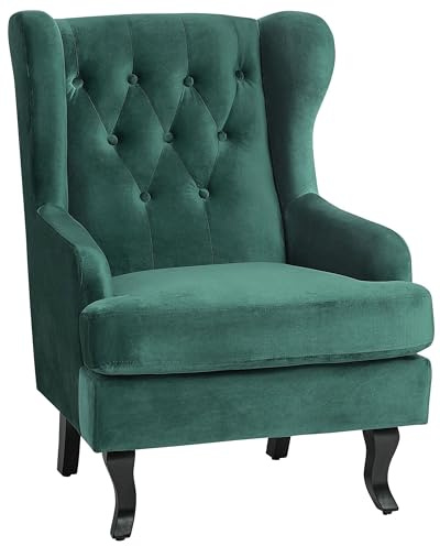 Ohrensessel Samt grün mit Holzbeinen Armlehnen Chesterfield-Stil Alta