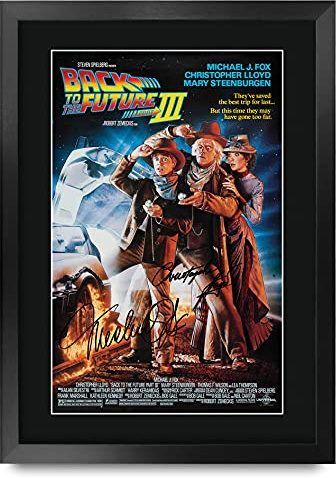 HWC Trading A3 FR Zurück in die Zukunft 3 Movie Poster Cast Signed Geschenk gerahmt Printed Autogramm Christopher Lloyd Michael J Fox-Geschenke Fotobildanzeige drucken