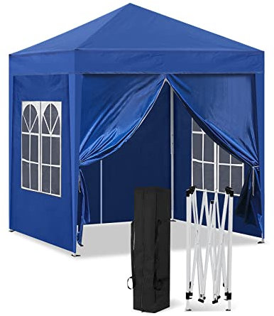 CLIPOP 2x2m Pop Up Gazebo Outdoor Water Resistant Canopy Marquee Tent with 4 Side Panels and Carry Bag, Heavy Duty Instant Shelter Gazebo for Wedding Outdoor Camping Beach