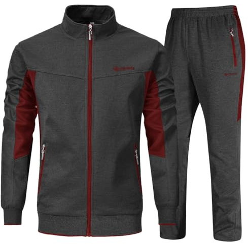 YSENTO Men's Tracksuits Sweat Track Suits Set 2 Piece Jogging Suits Warm Up Sweatsuits Outfits Grey XL
