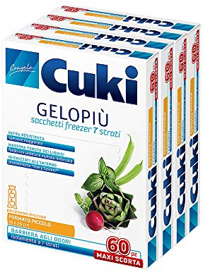 Cuki Gelopiù Sacchetti Freezer 7 Strati Maxi Scorta Piccoli -18X28 Cm 1,5 L - 4 Confezioni Da 60 Pezzi - 650 g
