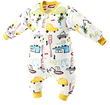 E-RIDES Baby Schlafsack mit Füßen 2.5Tog, Winterschlafsack Baumwolle mit abnehmbaren Ärmeln für Säugling Kleinkinder, Ganzjahres Langarm Baby Schlafanzug für Neugeborene (Stadtauto,Medium)