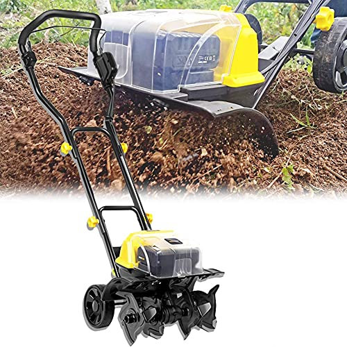 Azada eléctrica inalámbrica con Ruedas, rotatorio eléctrico inalámbrico, cultivador eléctrico de jardín, Potente azada eléctrica de Suelo de jardín para césped de jardín, aflojamiento de Suelo