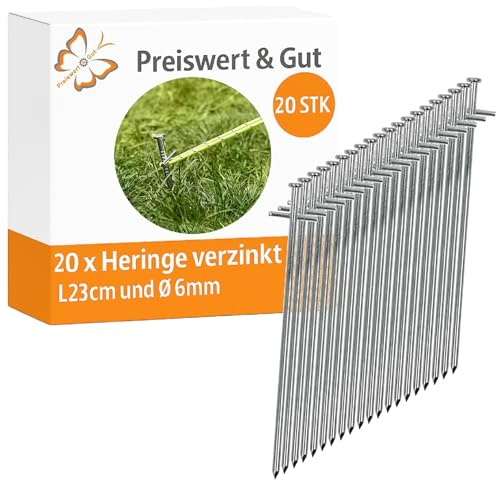 Preiswert&Gut 20x Zeltheringe 23 cm Heringe Ø 6 mm Erdanker aus verzinktem Stahl mit Nagelkopf und Quernagel verwendbar als Camping Zubehör oder auch Bodenanker