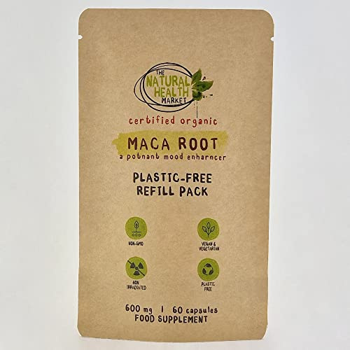 Organic Maca Root Capsules 600mg By The Natural Health Market • Soil Association Organic Certified (60 Capsules Pouch)