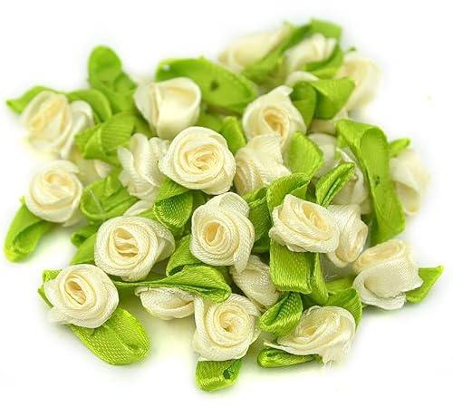 100 mini teste di fiori artificiali, fiocchi, rose con foglia, fiori per fai da te, decorazioni floreali, decorazioni per fai da te, decorazioni per scrapbooking, colore giallo chiaro