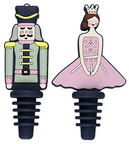 KitchenCraft Nutcracker Collection Silicone Bottle Stoppers, 2 Pieces, Gift Boxed, Plastic, Black
