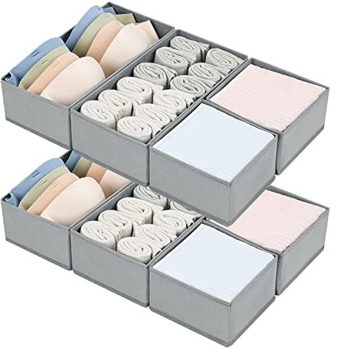DIMJ 8 Stück Schubladen Ordnungssystem Schubladen Organizer, Faltbare Aufbewahrungsbox Stoff, Schubladeneinsätze für Kleiderschränke, Kleiderschrank Organizer für Kleidung, Hellgrau
