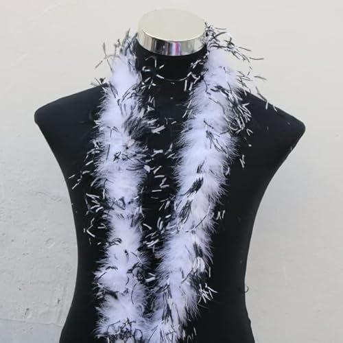 2 Meter flauschige Straußenfeder-Boa-Kostüm/Hochzeitstänzerin, Party-Dekoration, Federn und DIY-Federn zum Basteln – Weiß und Schwarz