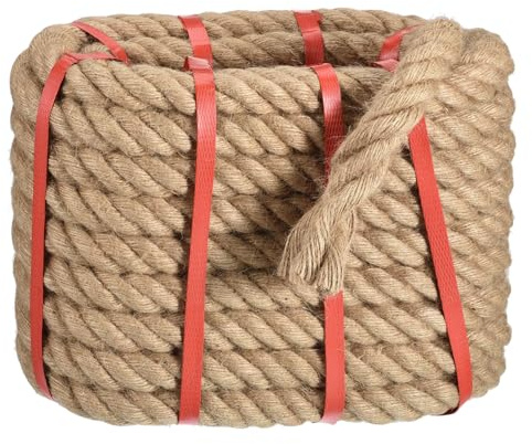 sourcing map Corde en jute naturelle, 162,6 cm x 15,2 m, épaisse torsadée, corde de manille multi-usage pour tirer, hamac, escalade, bateau, suspension