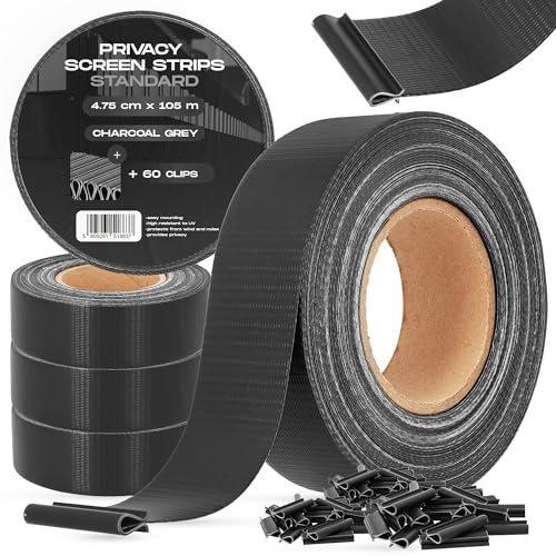 Instalguru Brise-Vue Occultant 4,75 cm x 105 m Bande Film Clôture Jardin Balcon Double Fil Barreaux 60 Clips Fixation Protection Solaire Contre Vent Intempéries Rouleau