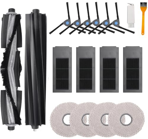 18-teiliges Zubehör-Set für Ecovacs Deebot X2 / X2 Omni / X2 Pro / DEX86 Staubsauger-Ersatzteile, 2 Hauptbürsten, 4 Hepa-Filter, 6 Seitenbürsten, 4 Wischtücher, 2 Reinigungsbürsten