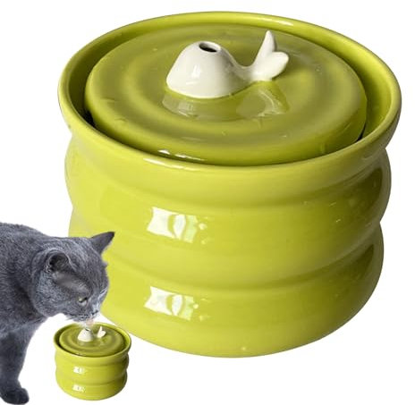ZORQ Fuente de agua automática para gatos, bonita fuente de agua para gatos con ballenas, fuentes de cerámica hechas a mano para gatos, dispensador de agua para gatos y perros