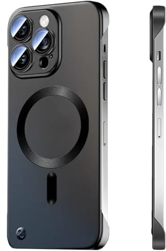 FAOMSEBS Senza Bordo Magnetico per Cover iPhone 15 Pro, Compatibile con MagSafe [Protettore per Lenti Fotocamera] (Sensazione di Metallo Nudo) Magnetico Sottile Custodia per iPhone 15 Pro 6,1'', Nero