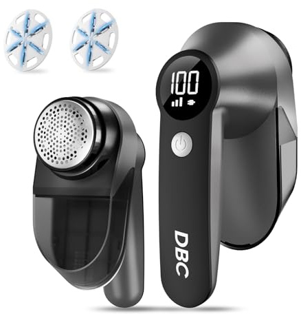 DBC Fabric Shaver with 15000r/Min Powerful Motor | LED Display, 3-Speeds, 6-Leaf Blades, Large Shaving Head Lint Remover for Clothes- Black & Silver