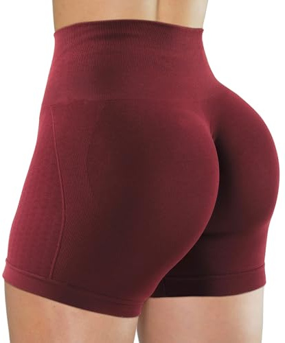 Unthewe Short d’entraînement froissé sans couture pour femmes, taille haute, effet push-up au niveau du fessier et gainant au niveau du ventre, pour la salle de sport et le yoga, Taille S