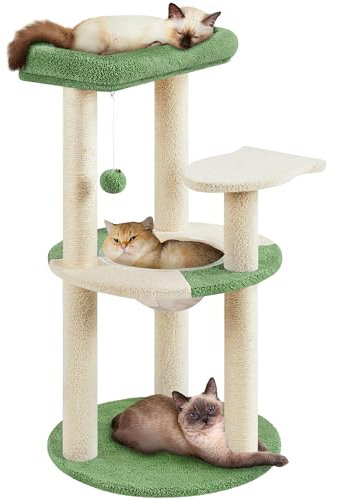 Yaheetech Árbol Rascador para Gatos 48,5x48,5x90 cm Torre con Soporte Centro de Actividades para Gatitos con Cesta Redonda Transparente Poste de Sisal y Bola Colgante Verde y Beige