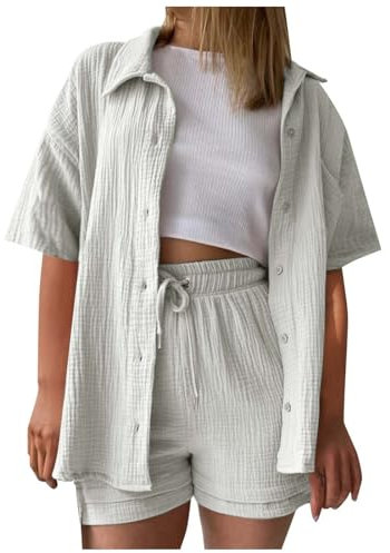 Damen Einfarbig Kurzarmhemd & Casual Shorts 2 Stück Set Bequemes Sommeroutfit Hosenanzüge Für Damen Elegant Pyjama Schwangerschaft