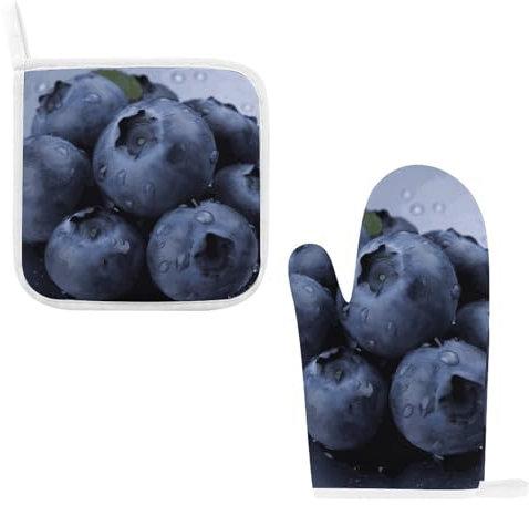 Blueberry Ensemble de gants de cuisine et maniques en coton épais résistant à la chaleur pour la cuisine, la pâtisserie, le barbecue