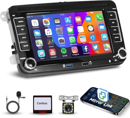 Hikity Android Autoradio con Schermo per VW Passat Jetta Golf Polo Skoda, 1+32G 7 Pollici Schermo Tattile Stereo Auto con Vivavoce Bluetooth Supporto SWC FM/RDS WiFi/GPS+Retrocamera