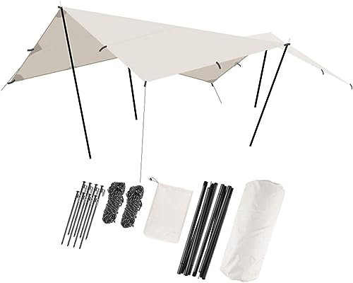 Wasserdichtes Zelt, Sonnenschutz, leichtes Markisendach, Strandzelt, Regenfliegenzelt, große Plane, Campingplane, Überdachung, Planenschutz mit Planenstangen for Picknickwanderungen (5 x 6 x 2,4 m)