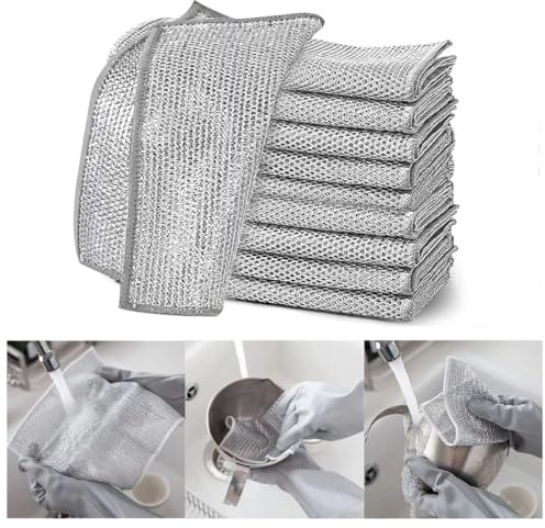 Draht-Geschirrspültücher, kratzfeste Scheuerlappen, Draht-Geschirrspüllappen for Nass- und Trockenspülung, Woll-Reinigungspads, Mehrzweck-Draht-Geschirrtuch, Lappen for Reinigen, Drahtwolle for Reinig