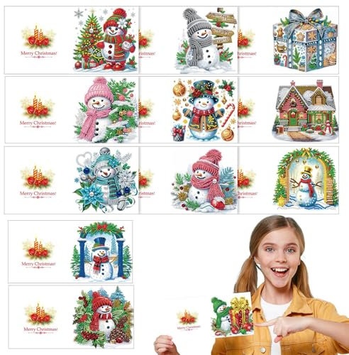 Weihnachtskarten Kit Diamantmalerei Weihnachtskarten Weihnachtskarten mit Strassmalerei Bastelkarten-Set Kunst Malerei Kit 5D Weihnachtskarten Set für Kinder Kinder