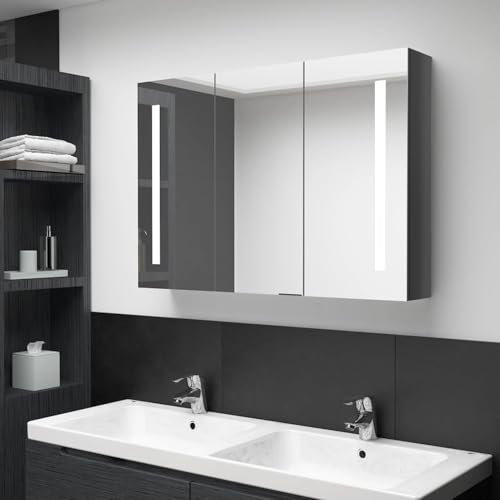 ShGaxin Mueble de baño con espejogris Brillante 89x14x62 cm, Muebles para Baño, Muebles para Lavabo, Armario Baño - 326528