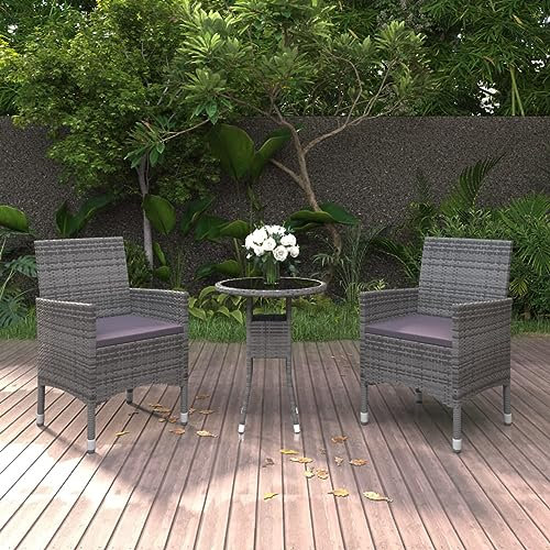 Iiaky 3-TLG. Garten-Essgruppe TerrassenmöBel Set GartenmöBel Essgruppe MöBelsets Garden Furniture Garten MöBel DraußEn Poly Rattan Grau