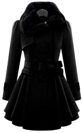 ticticlily Veste Femme Hiver Laine Manteaux à Revers Mi-Longue Chaude Épais Élégant Chic Manteau Blazer Parka Coupe Vent Coat Jacket A Noir XL