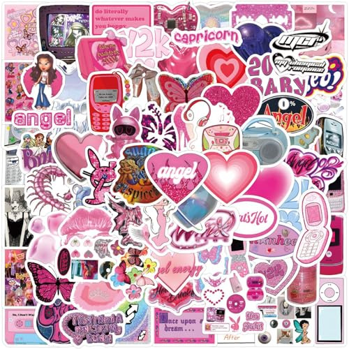 120 Pcs Aesthetic Stickers, Waterproof Stickers Laptop Stickers for Adults, Aesthetic Downtown Girls Stickers, Pink Stickers Y2K, Y2K Girls Sticker, Vinyl Stickers for Water Bottles Laptops Scrapbooks