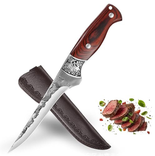 Fubinaty Chefs Knife 6 Inch Professional Boning Knife Handmade Forged High Carbon Steel Japanese Kitchen Knives Full Tang Cooking Knife with Wooden Handle and Sheath