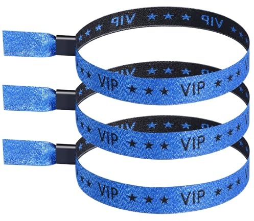100 Pack VIP Metallic Wristbands for Event | Premium Cloth Wristband with Lurex Jacquard Weaving | Shimmering VIP Lettering Wristband for Events, Festivals and Access Control | Blue