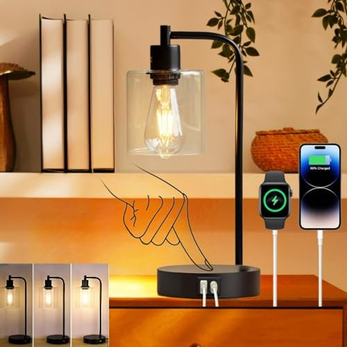 OWIEZO Lampe, Dimmbare Nachttischlampe, Tischlampe Touch, Dimmbar USB A&C, LED Bulb, Lampe für Schlafzimmer, Esstisch, Wohnzimmer, Schreibtischlampe, Nachtlicht