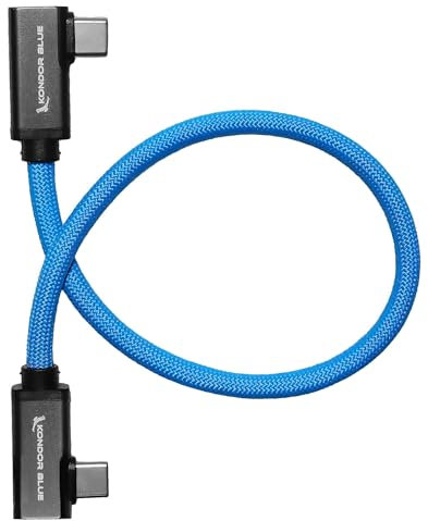 KONDOR BLUE | Dual Right Angle 12 USB-C Braided Cable for 8K Data and Power Delivery | 20 Gb/s Transfer Speed, USB PD 100W Charging, & Thunderbolt 3 Compatible | Blue